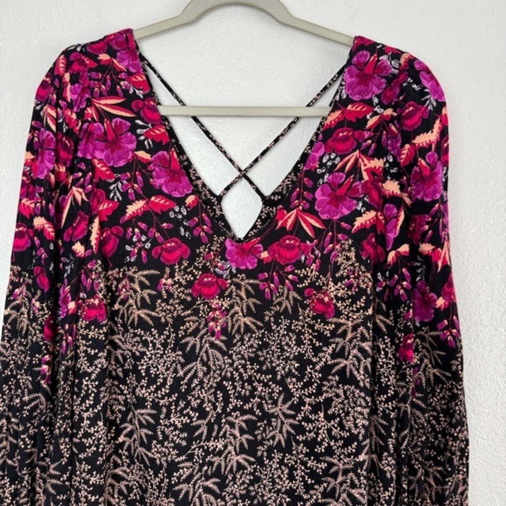 Anthropologie Cyree tunic mini dress floral black purple puff sleeves 6 - Picture 4 of 12